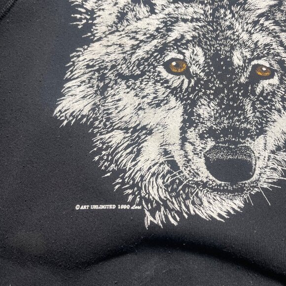Vintage 90s LEE Wolf Graphic Nature Crewneck Sweatshirt Large Black White 1990 - Picture 2 of 6